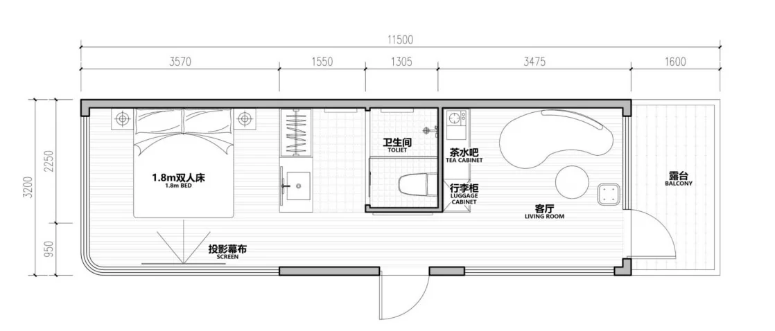 A-38A modular house floor plan 11500 by 3200 mm