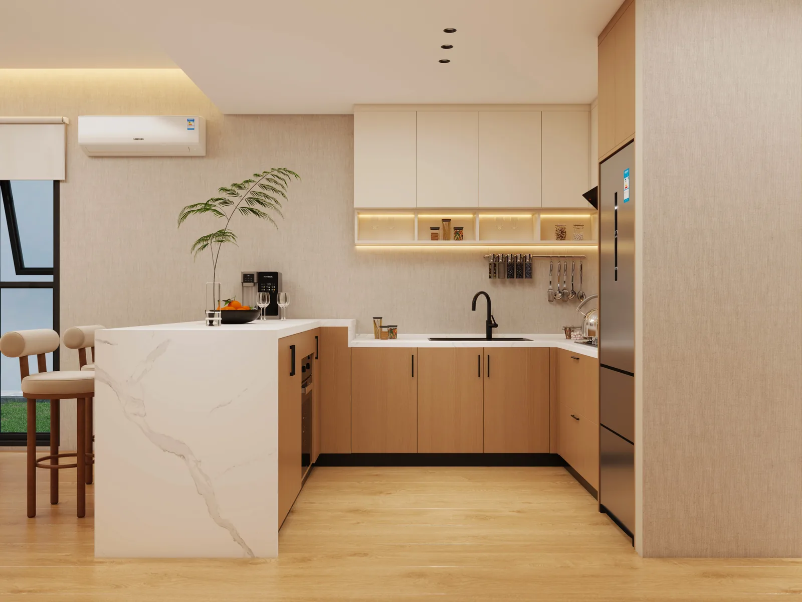Open kitchen interior of Spain modular house project